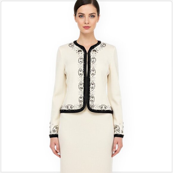 St. John Jacket Couture White Studded Embellished Fringe Blazer $2095 NWT New 2 - Picture 1 of 6
